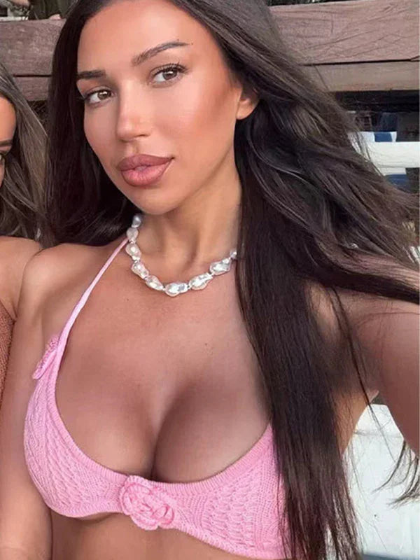 Women Floral Halter Skirted Bikini Set