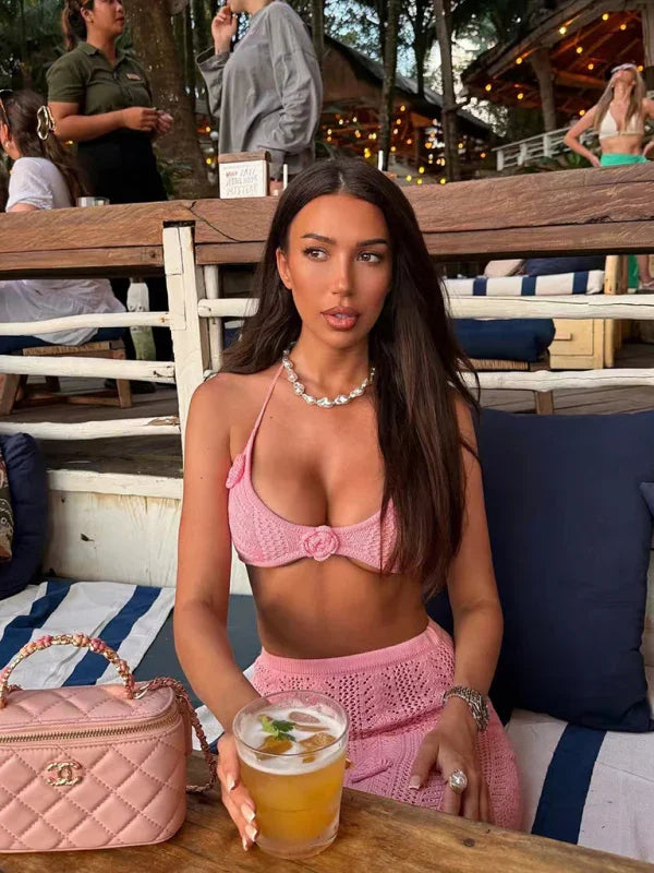 Women Floral Halter Skirted Bikini Set