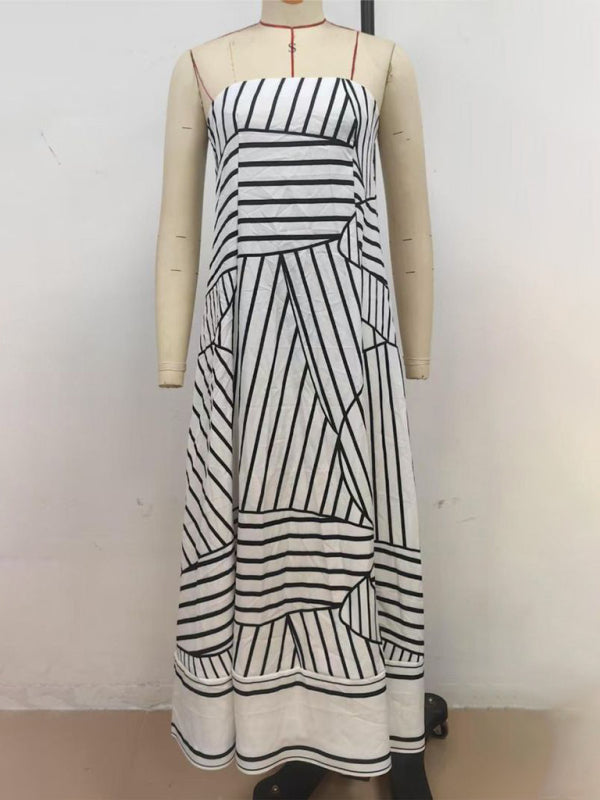 Chic Striped Strapless Maxi Dress