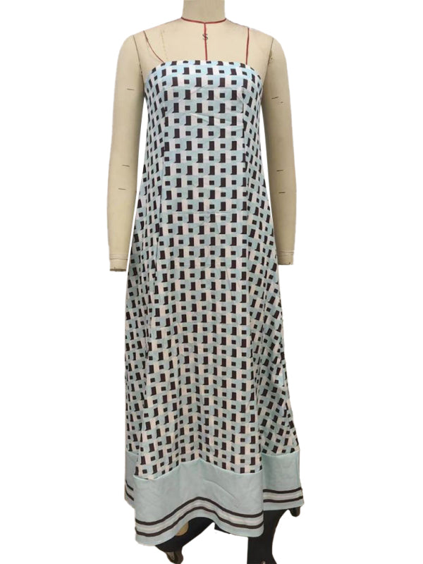 Chic Checkered Strapless Maxi Dress