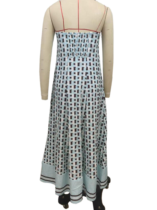 Chic Checkered Strapless Maxi Dress