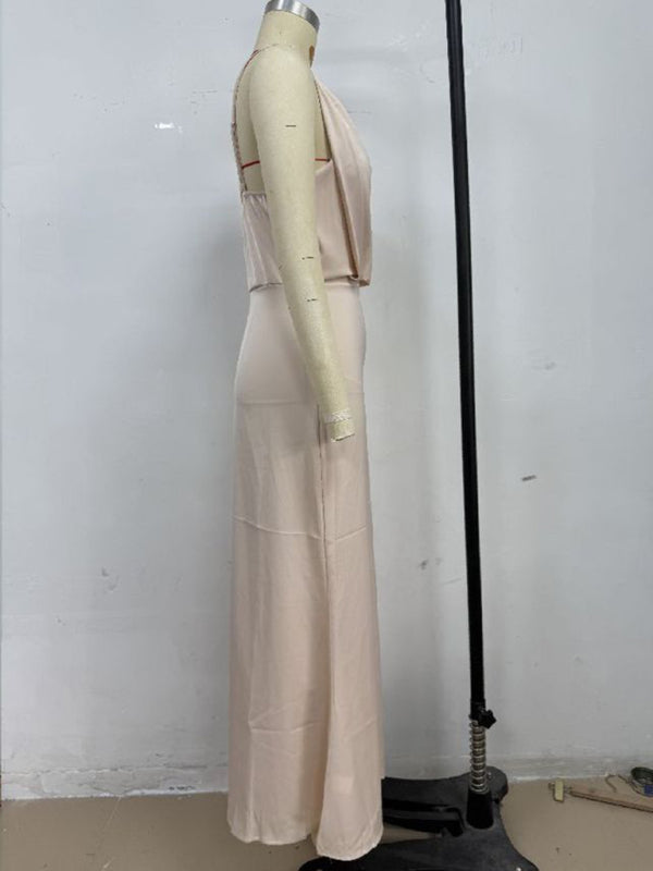 Chic Satin Cowl Neck Midi Dress