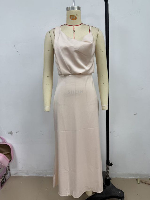 Chic Satin Cowl Neck Midi Dress