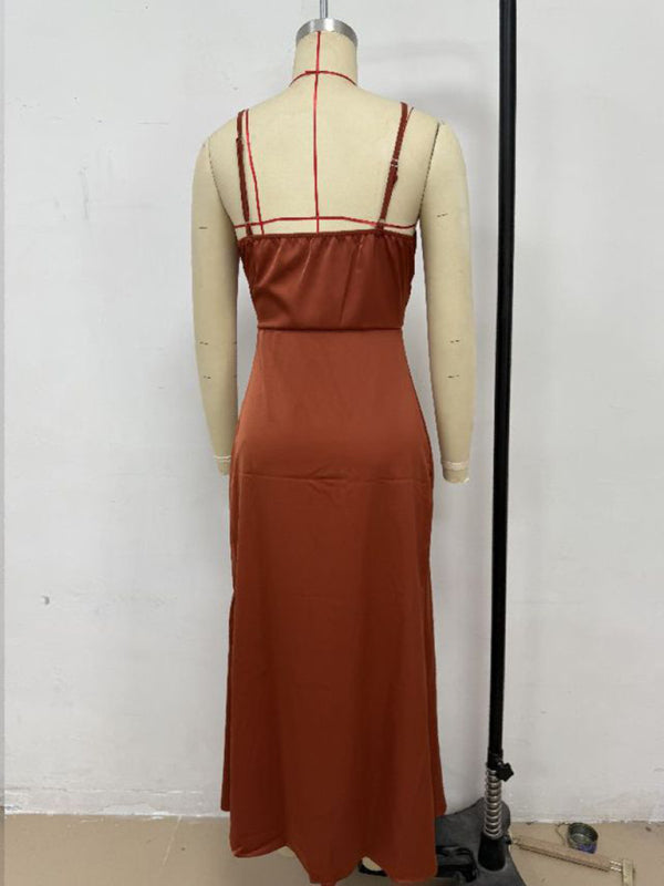 Chic Satin Cowl Neck Midi Dress