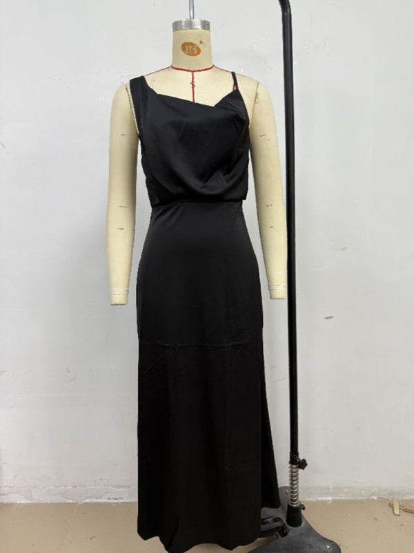 Chic Satin Cowl Neck Midi Dress