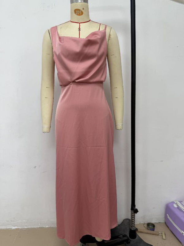 Chic Satin Cowl Neck Midi Dress