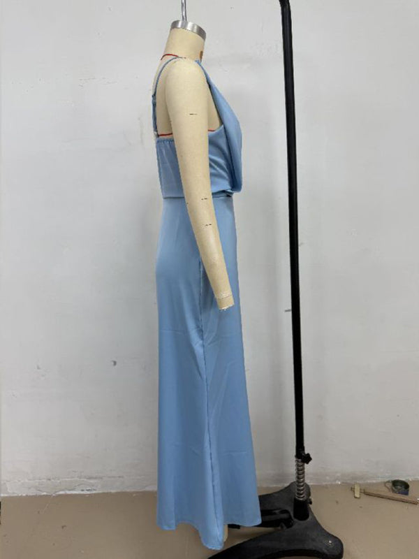 Chic Satin Cowl Neck Midi Dress