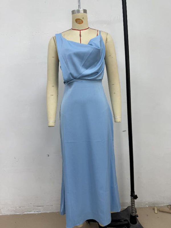 Chic Satin Cowl Neck Midi Dress