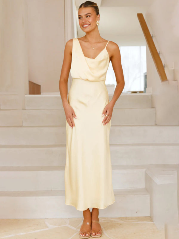 Chic Satin Cowl Neck Midi Dress