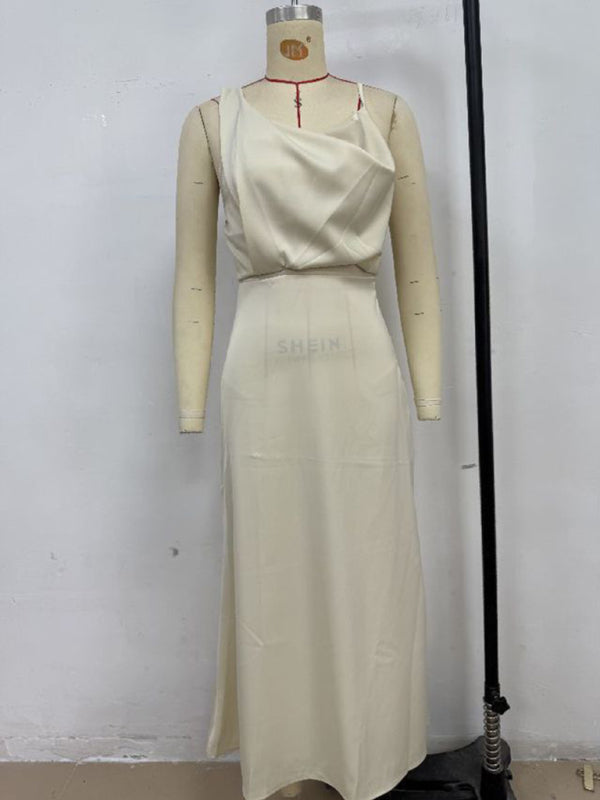 Chic Satin Cowl Neck Midi Dress