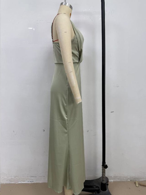 Chic Satin Cowl Neck Midi Dress