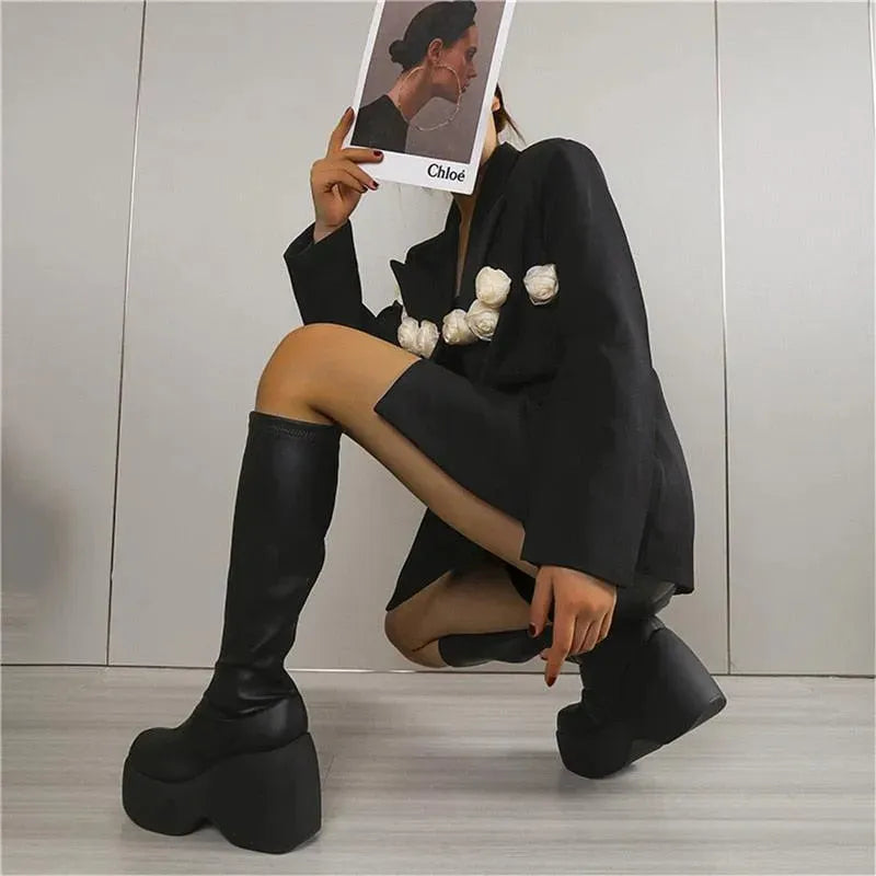 Knee-High Platform Wedge Boots - Wedge Shoes - LeStyleParfait