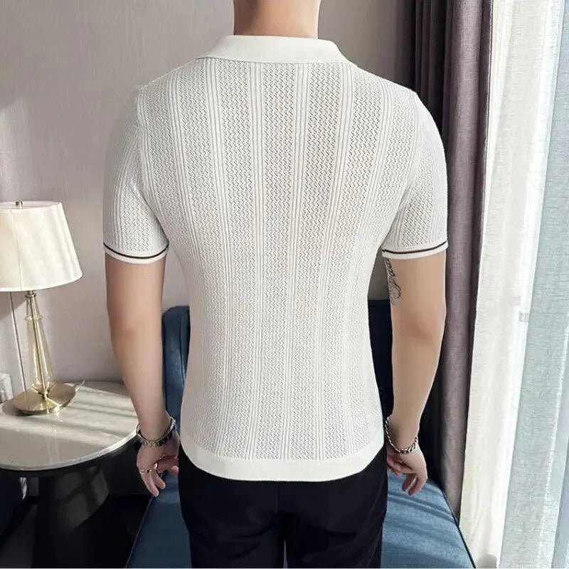 Knitted Lapel Short Sleeve Men Polo Shirt-Polo Shirt-LeStyleParfait