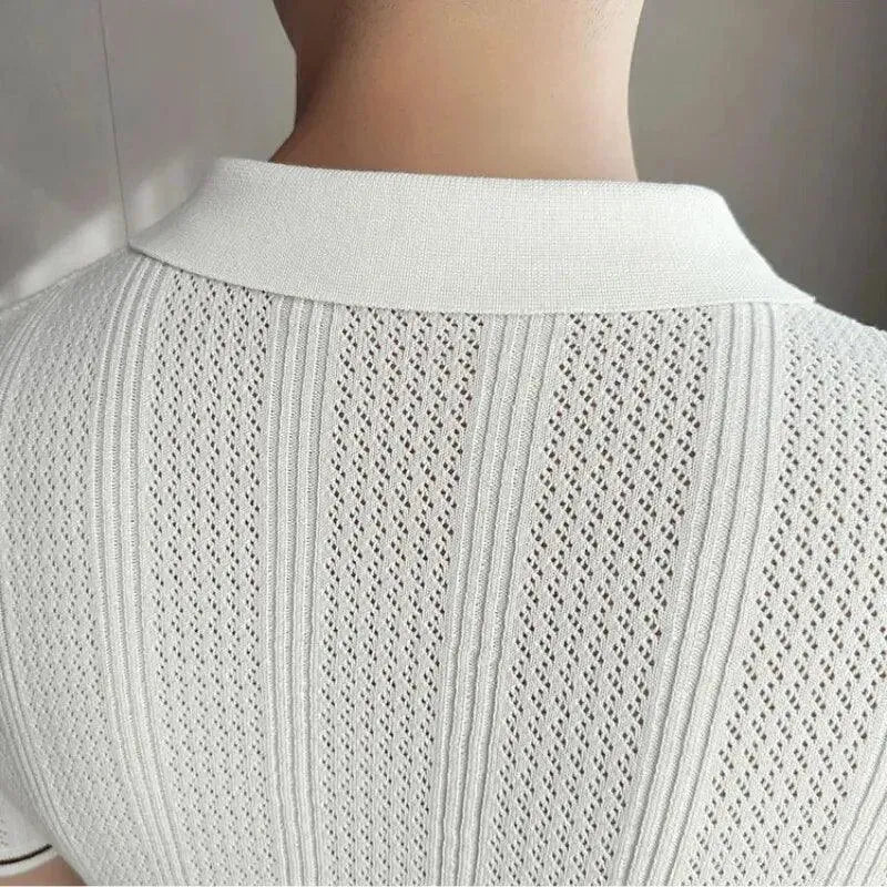 Knitted Lapel Short Sleeve Men Polo Shirt-Polo Shirt-LeStyleParfait