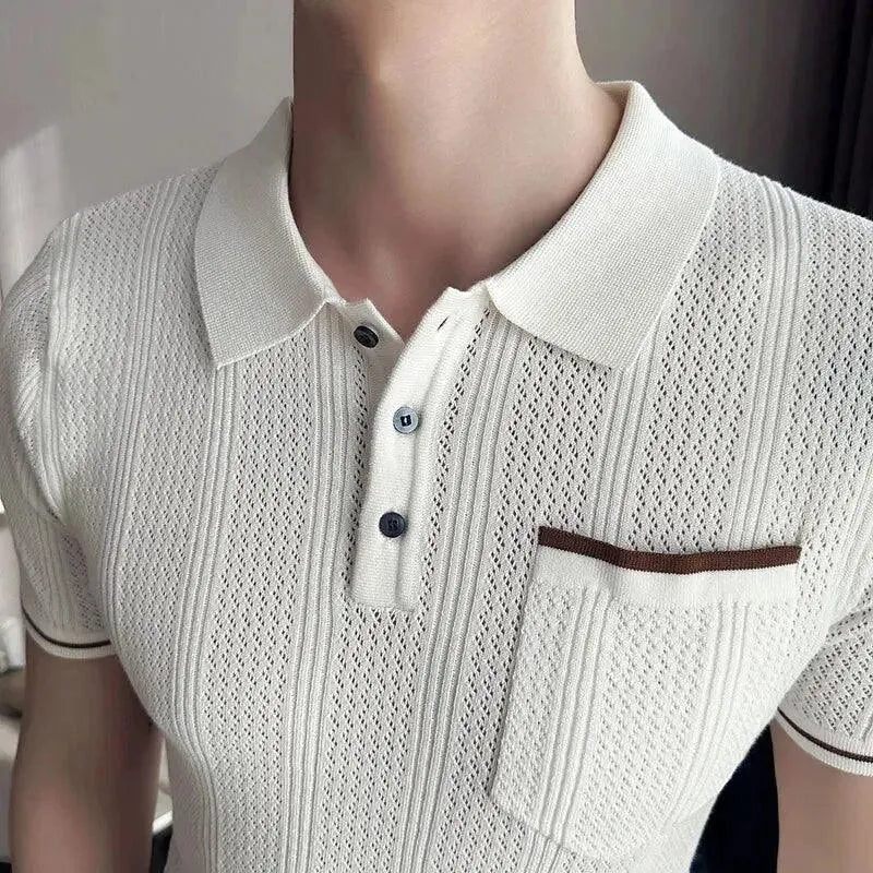 Knitted Lapel Short Sleeve Men Polo Shirt-Polo Shirt-LeStyleParfait