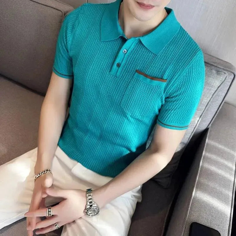 Knitted Lapel Short Sleeve Men Polo Shirt-Polo Shirt-LeStyleParfait