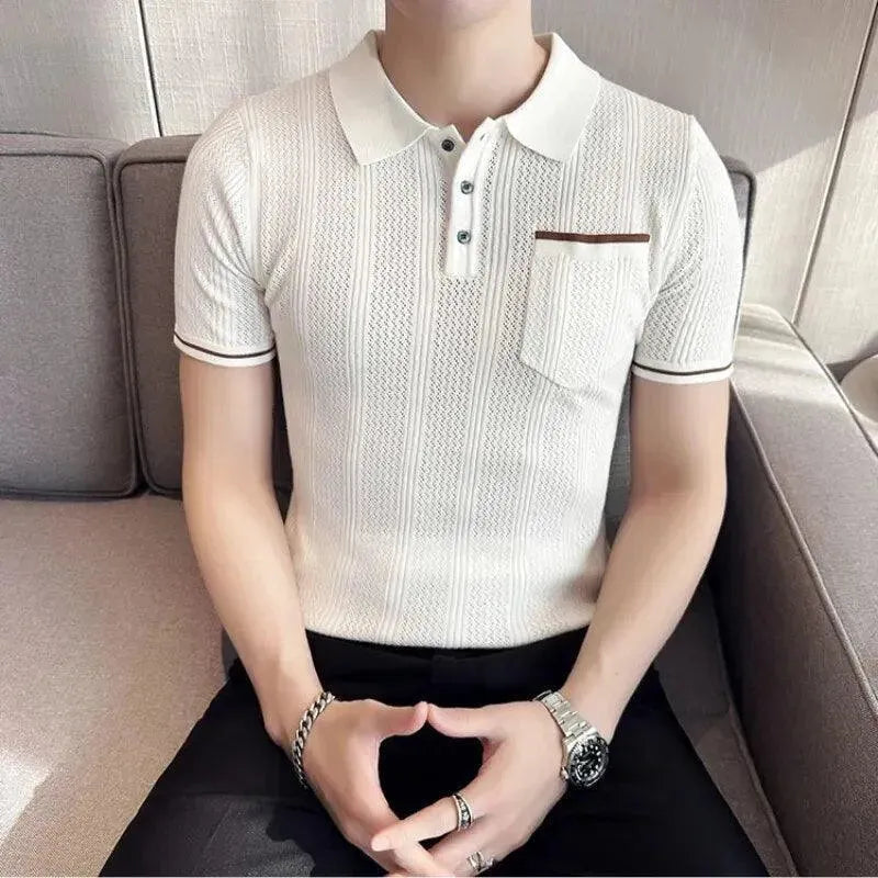 Knitted Lapel Short Sleeve Men Polo Shirt-Polo Shirt-LeStyleParfait