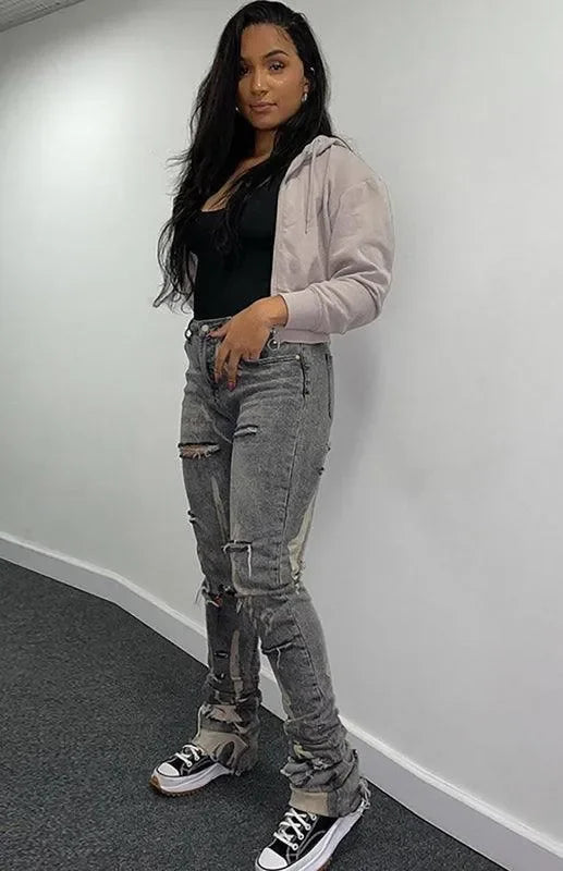 Ladies High Waist Pants - White Washed Jeans - Women Jeans - LeStyleParfait