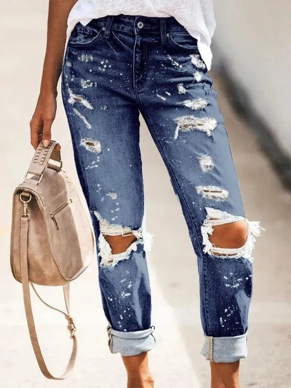Ladies Ripped Straight-Leg Jeans - Women Jeans - LeStyleParfait