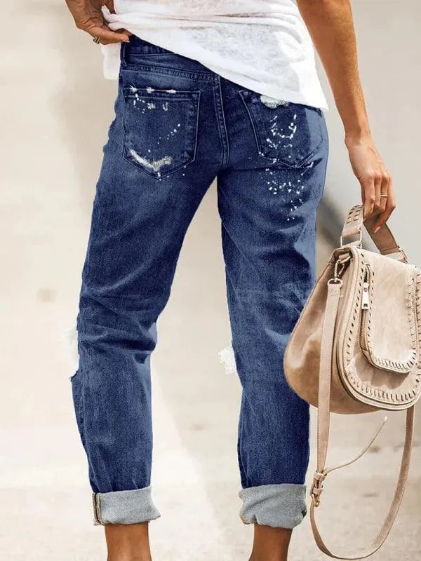 Ladies Ripped Straight-Leg Jeans - Women Jeans - LeStyleParfait