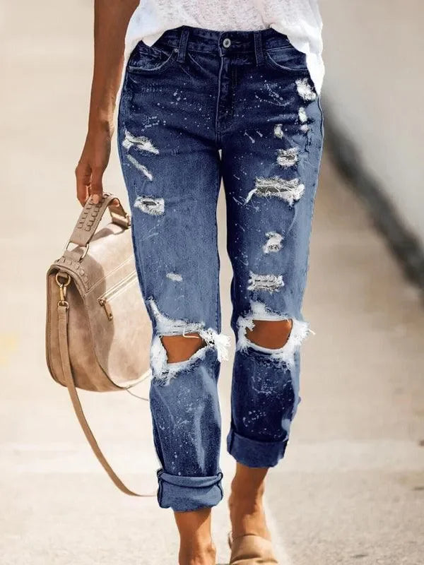 Ladies Ripped Straight-Leg Jeans - Women Jeans - LeStyleParfait