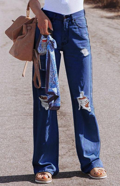 Ladies Ripped Wide-Leg Jeans - Women Jeans - LeStyleParfait Kenya