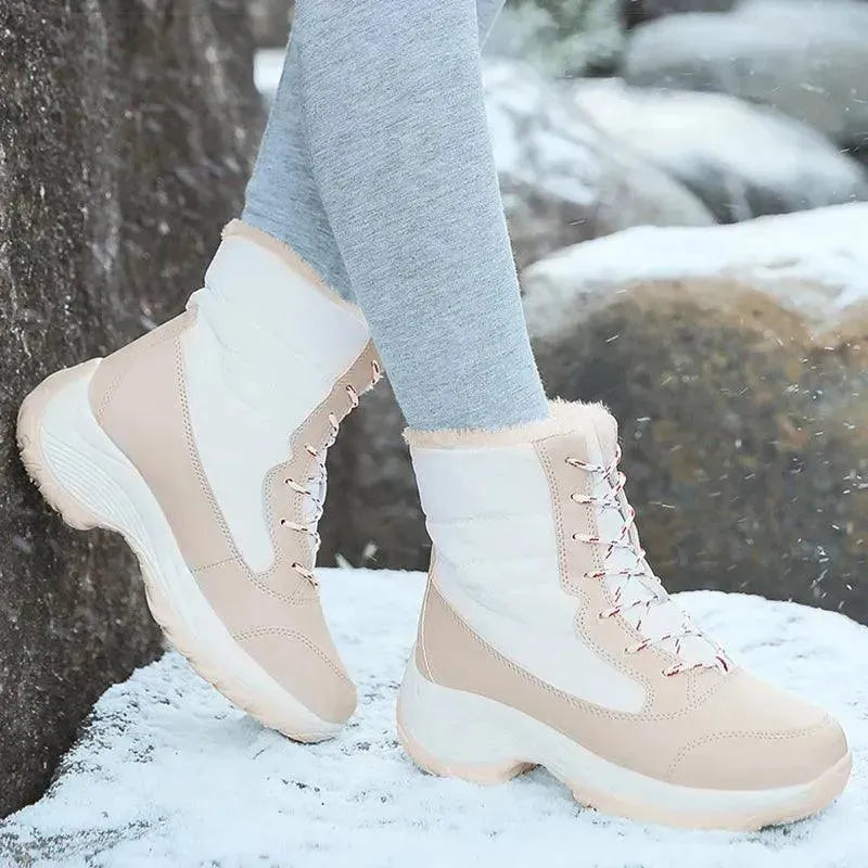 Ladies Trendy Fur Lace Up Snow Ankle Boots - Snow Boots - LeStyleParfait