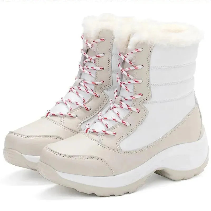 Ladies Trendy Fur Lace Up Snow Ankle Boots - Snow Boots - LeStyleParfait