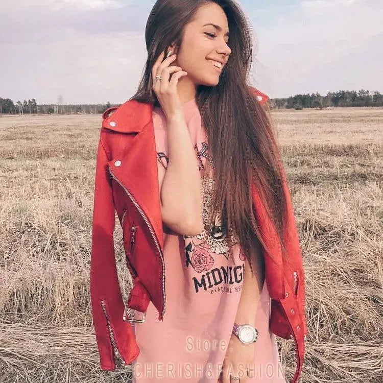 Lady Biker Suede Leather Jacket - Leather Jacket - LeStyleParfait