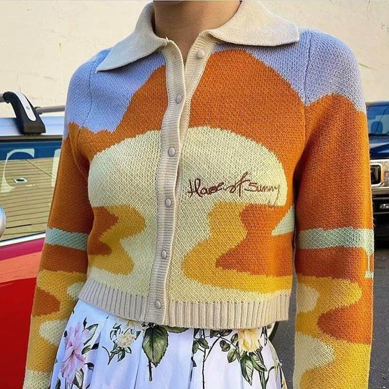 Landscape Crop Cardigan Sweater For Women - Sweater - LeStyleParfait Kenya