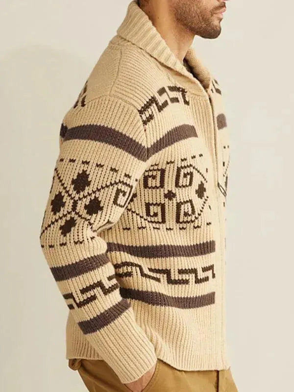 Lapel Jacquard Men Cardigan Sweater - Cardigan Sweater - LeStyleParfait