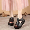 Leather Open-Toe Wedge Sandals - Wedge Shoes - LeStyleParfait