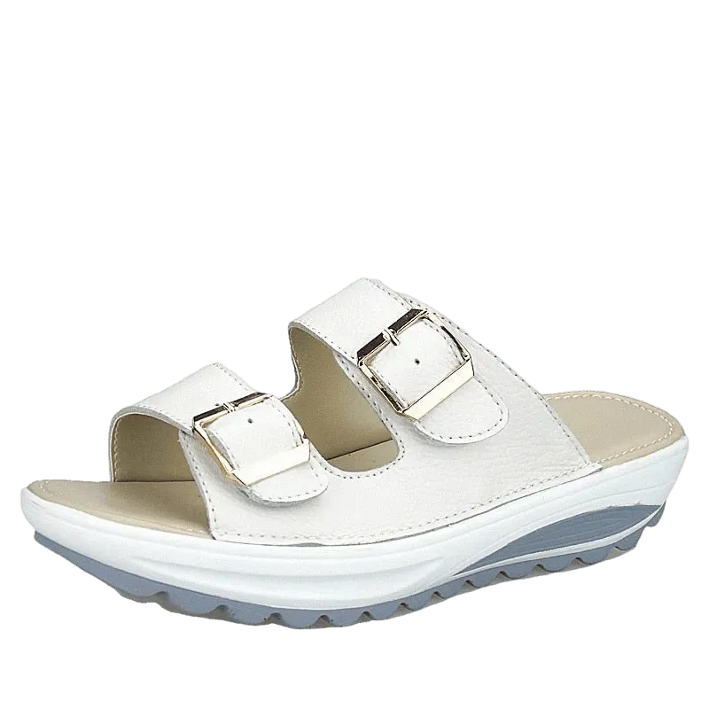 Leather Slip On Wedge Sandals - Sandals - LeStyleParfait