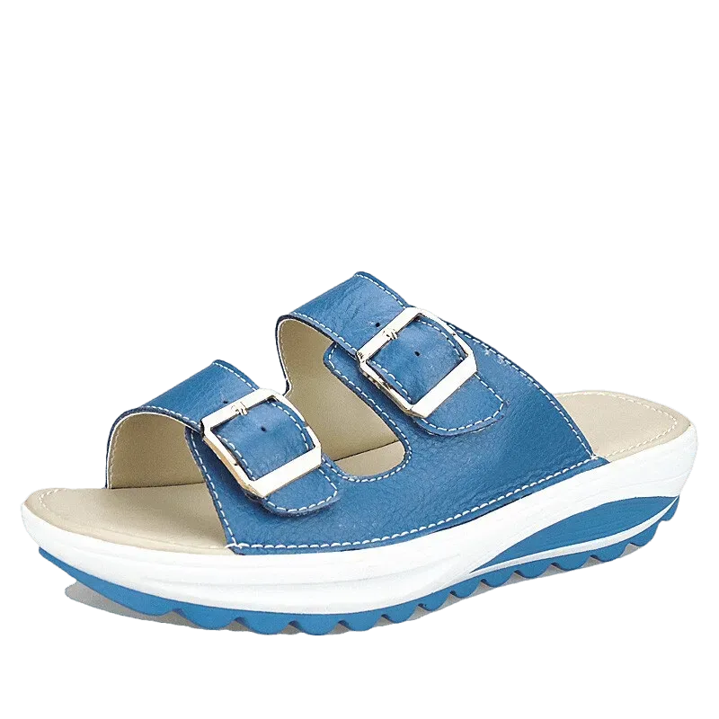 Leather Slip On Wedge Sandals - Sandals - LeStyleParfait