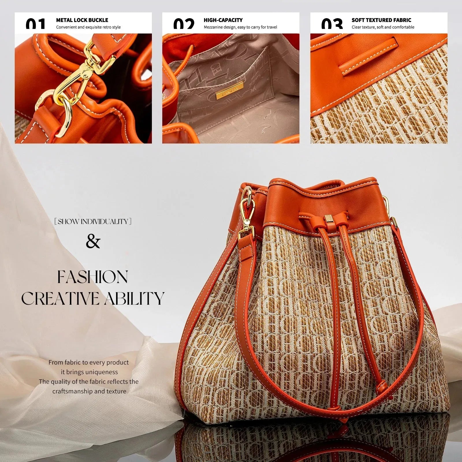 Letters Drawstring Bucket Shoulder Bag - Shoulder Bag - LeStyleParfait