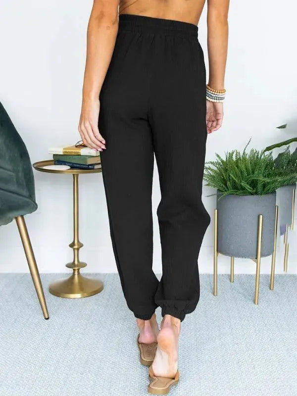 LeStyleParfait Women Pants Plain-Solid Women's Drawstring Linen-Women Pants