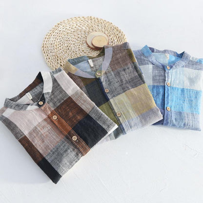 Linen Shirts Men's Casual Shirts Patchwork Long Sleeve Shirt - Shirt - LeStyleParfait Kenya