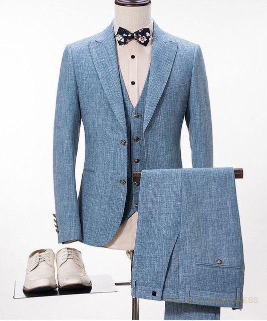 Linen Wedding Suits Plus Size 3-Piece Men's Suits Light Blue - Suit - LeStyleParfait Kenya