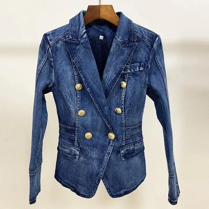 Lion Buttons Denim Blazer Women - Casual - Plain-Solid - Denim Blazer - LeStyleParfait