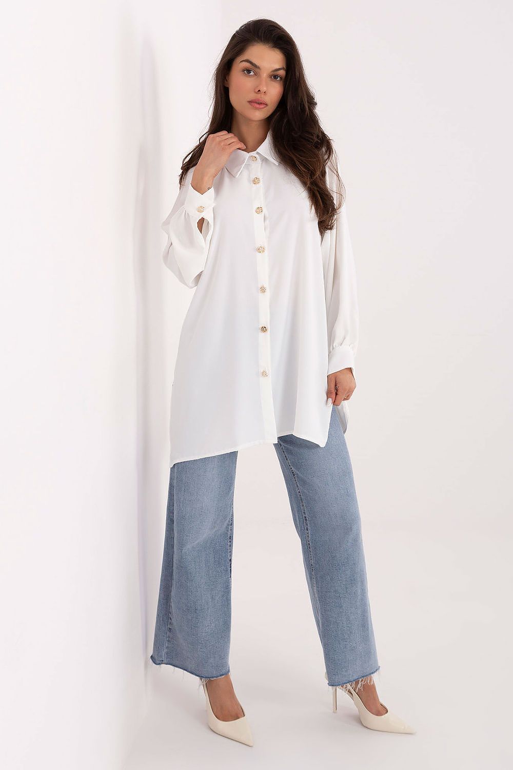 Loose Long Tunic Office Shirt-Women's Shirts-LeStyleParfait