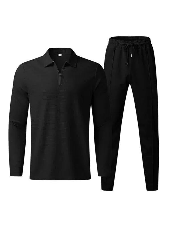 LeStyleParfait Men's Clothing Outfit Set Tracksuits Casual Zipper Plain-Solid Turn Down Collar