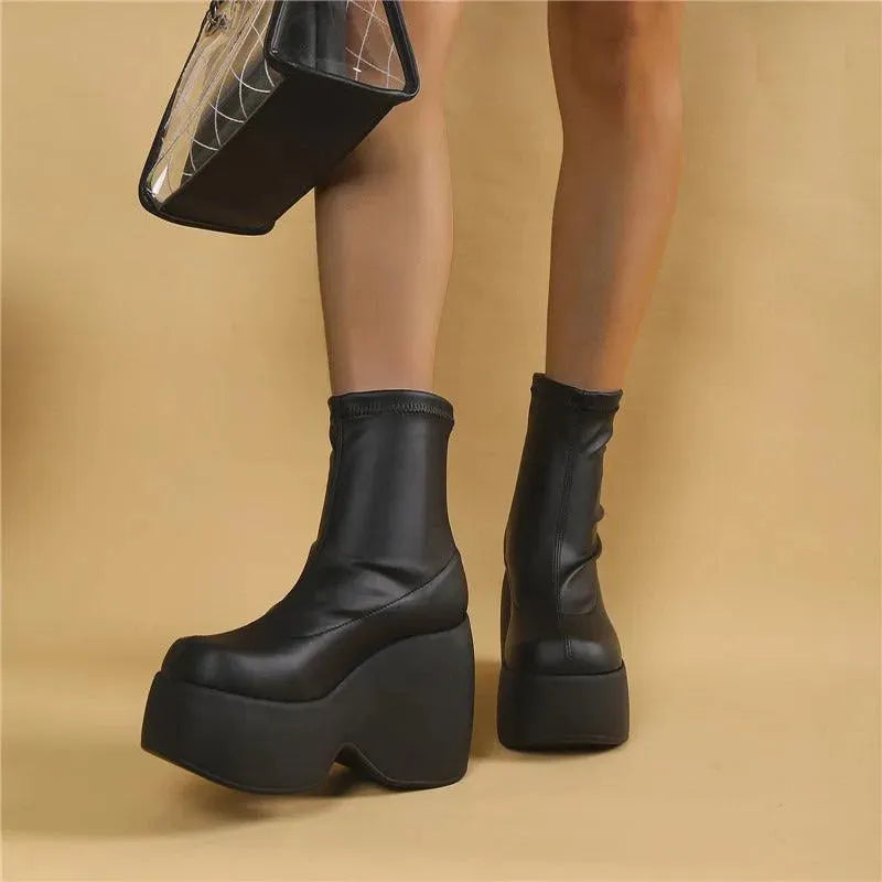 Low Chunky Platform Wedge Boots - Wedge Shoes - LeStyleParfait