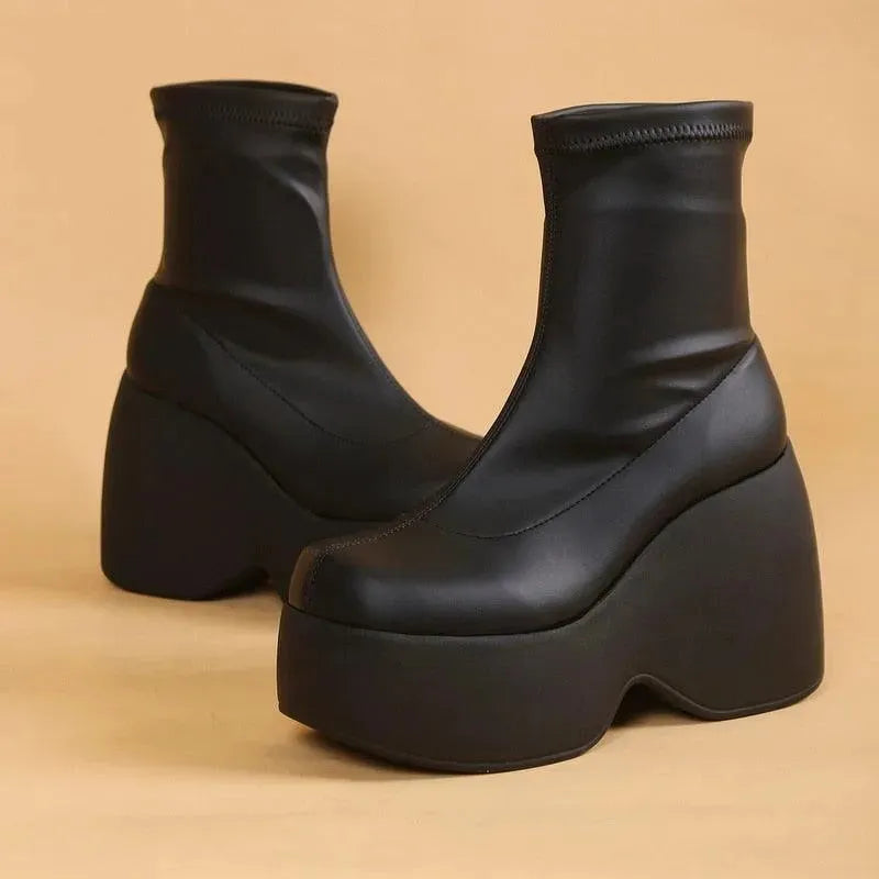 Low Chunky Platform Wedge Boots - Wedge Shoes - LeStyleParfait