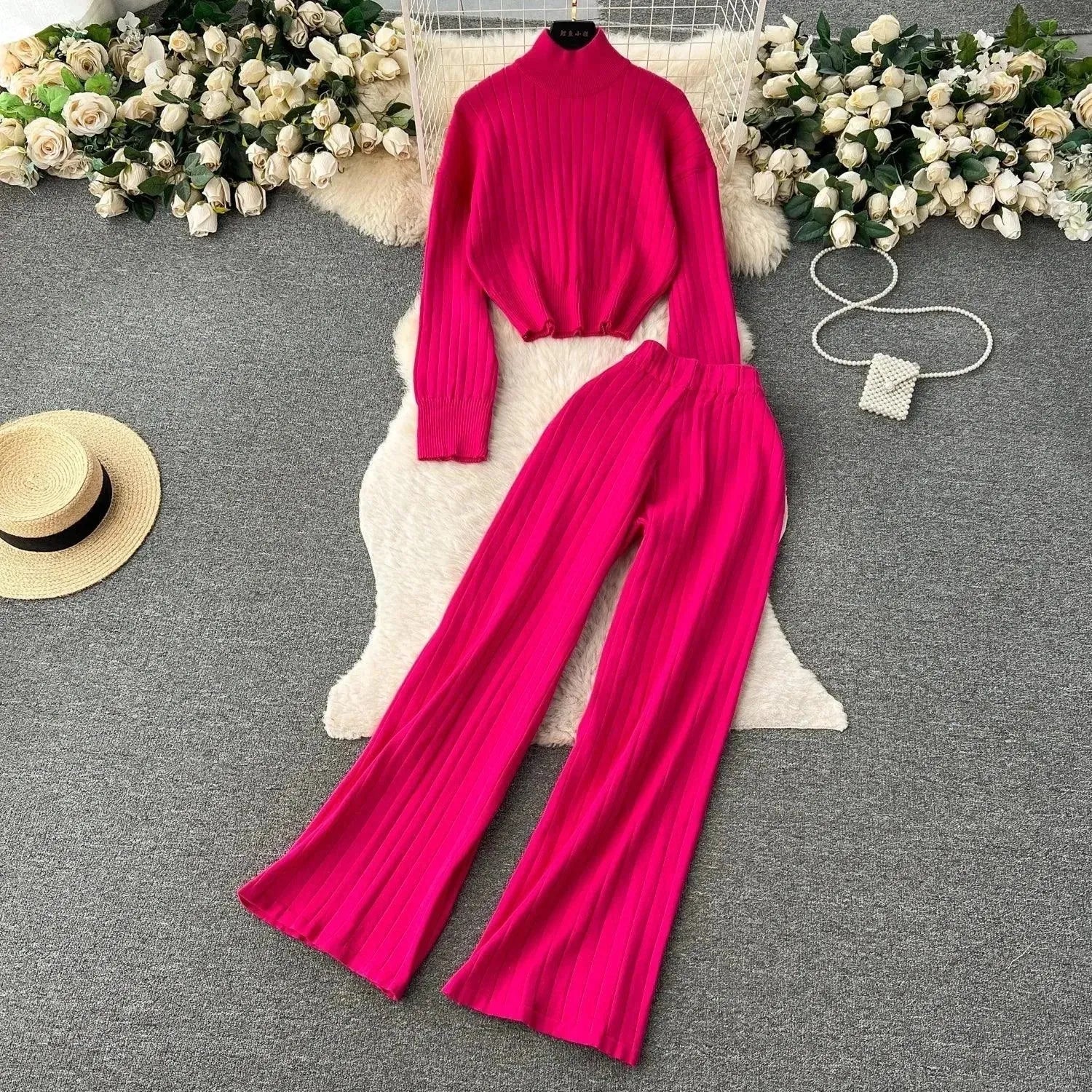 LSP SWEATER Cozy Women Casual Ribbed Two-Piece Sweater Set