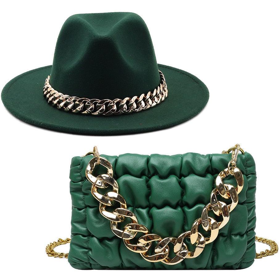 Luxury Fedora Hat And Oversized Chain Handbag - Fedora Hat - LeStyleParfait Kenya