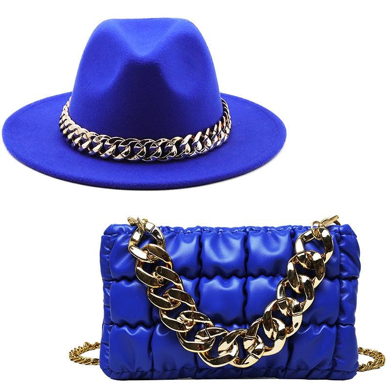 Luxury Fedora Hat And Oversized Chain Handbag - Fedora Hat - LeStyleParfait Kenya