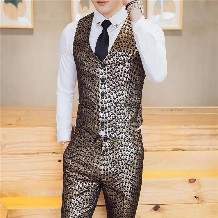 M. Jagger Jacquard Three Piece Suit - Three Piece Suit - LeStyleParfait