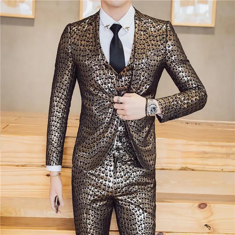 M. Jagger Jacquard Three Piece Suit - Three Piece Suit - LeStyleParfait