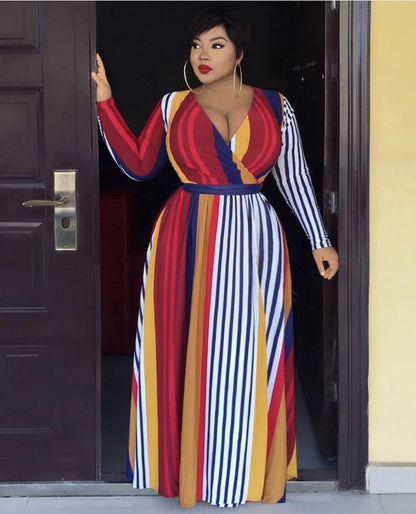 Maxi Dress-Women Long Dress Striped - Dress - LeStyleParfait Kenya