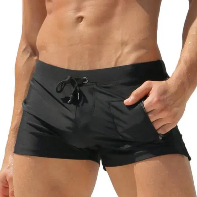 Men Black Minimalist Sporty Swim Shorts fashion image